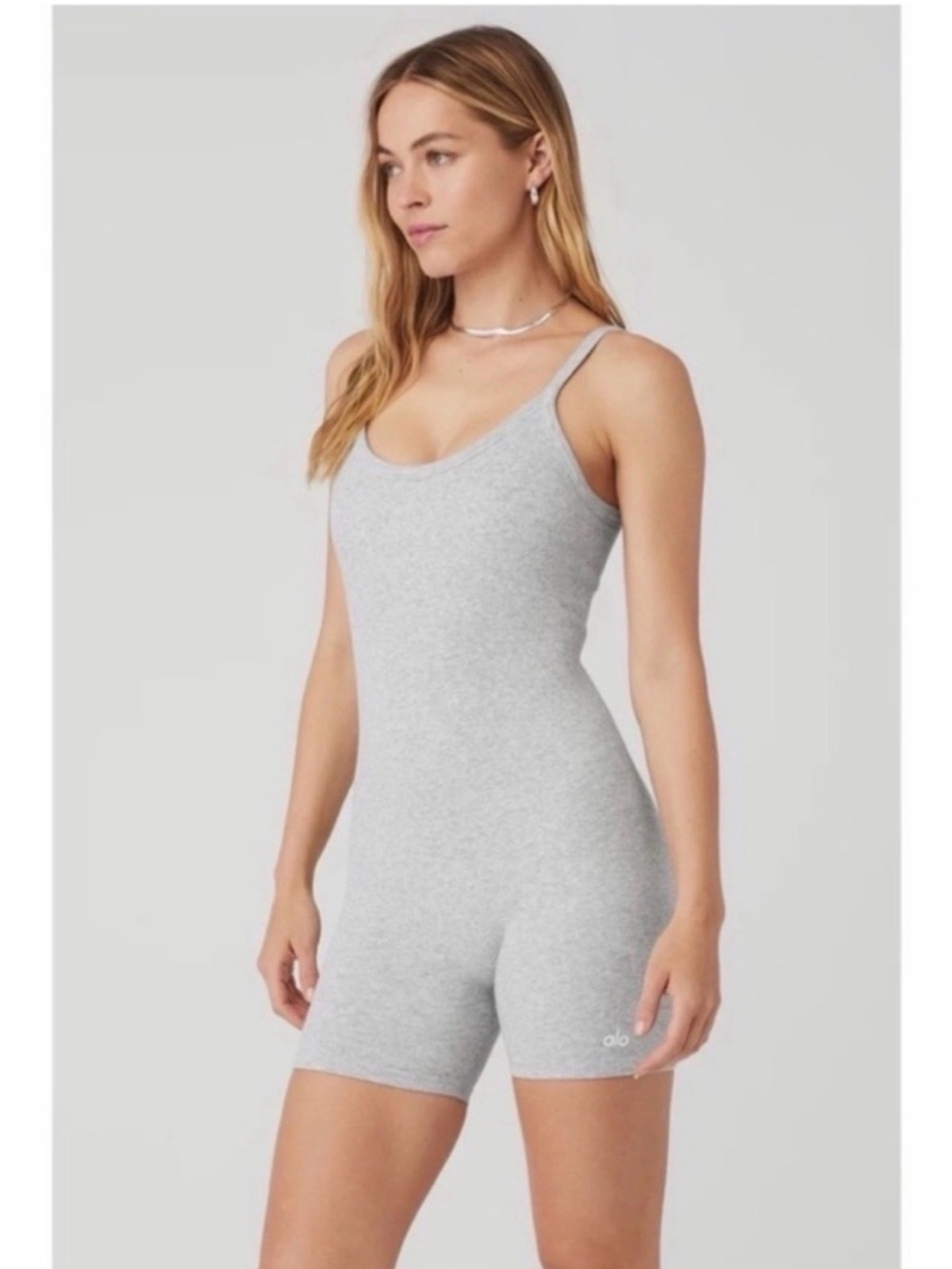 Alo Yoga Women's Seamless Ribbed Gray Mellow Short Onesie Size Large